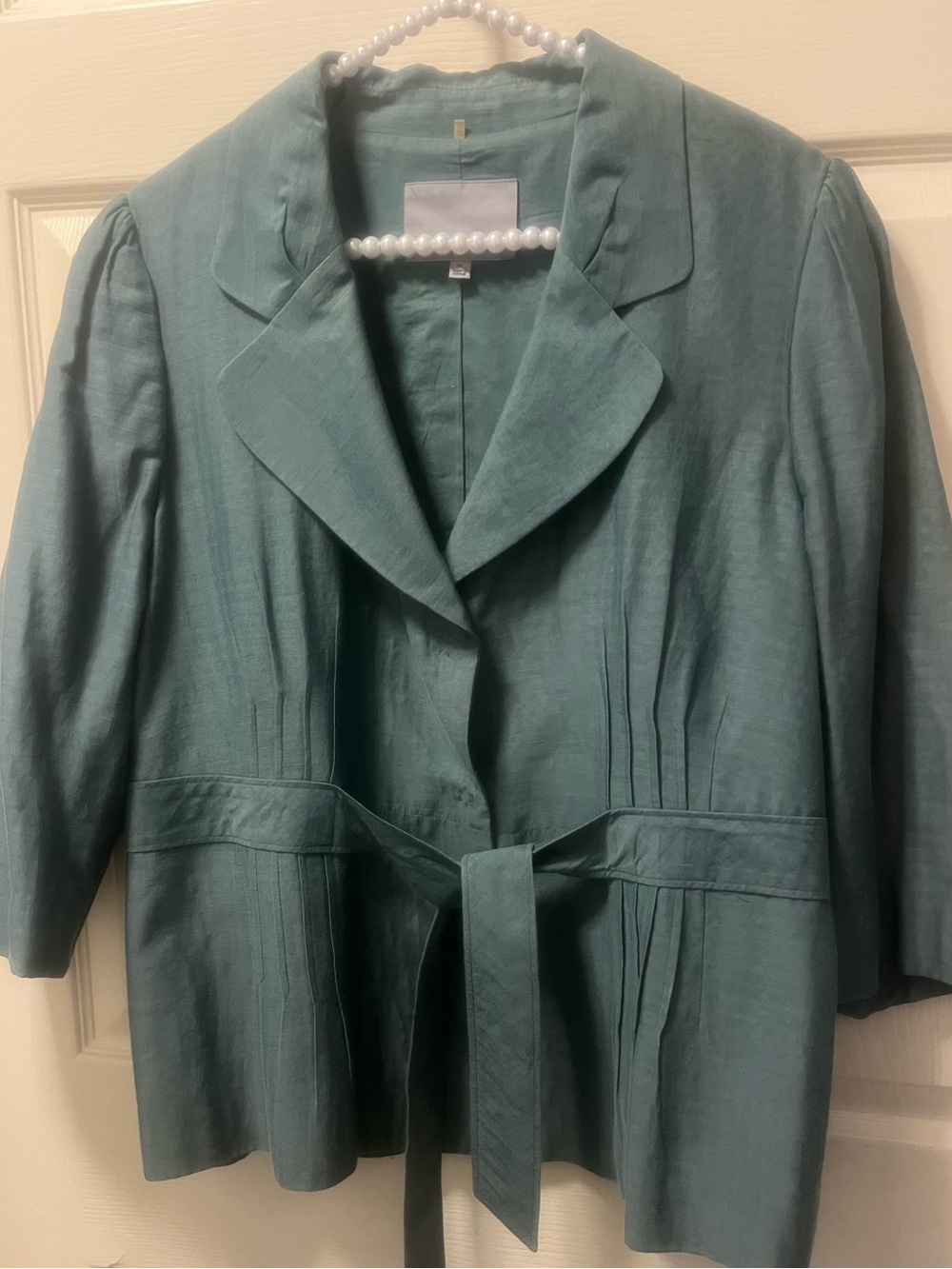 Classiques Entier XL Teal Belted Jacket Blazer 3/4 Sleeve Open Front Career Line